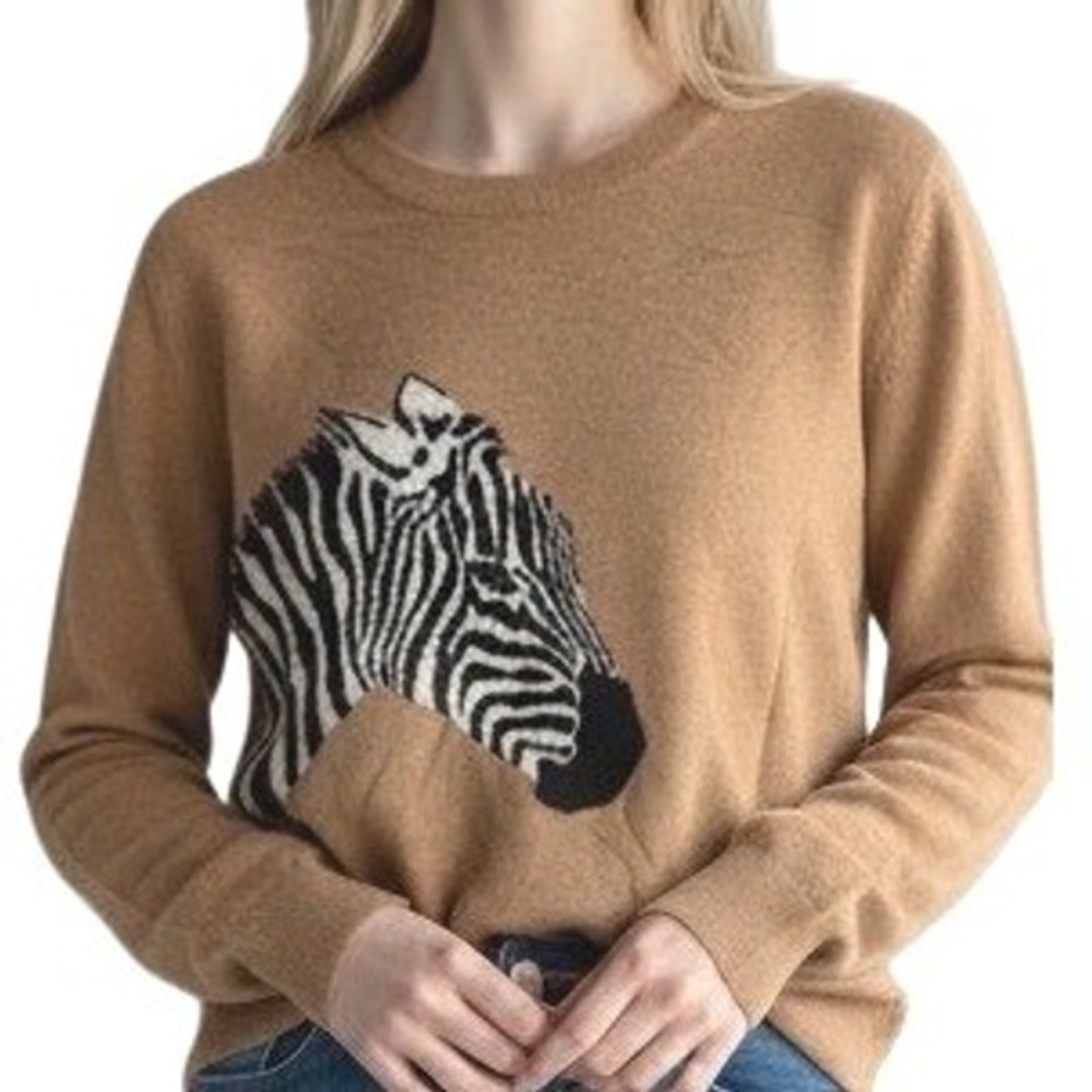 Banana Republic Sweater Womens Medium Pre-Owned Tan Zebra Italian Merino Blend